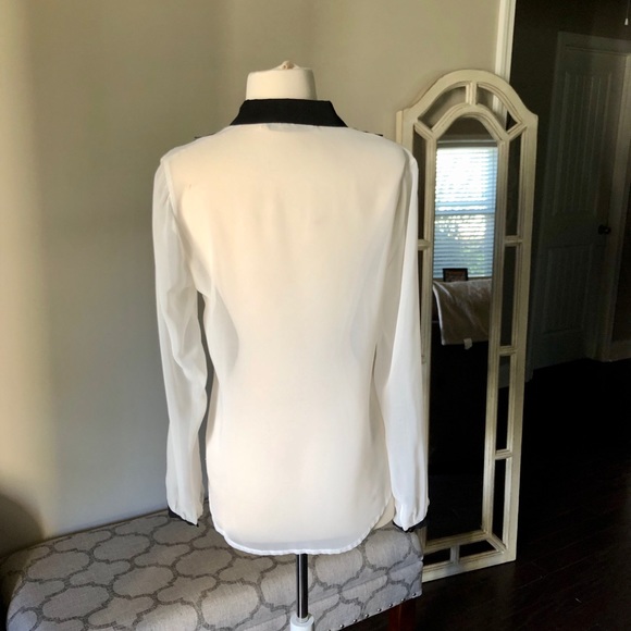 Daniel Cassin Black & White Sheer Blouse - Picture 9 of 16
